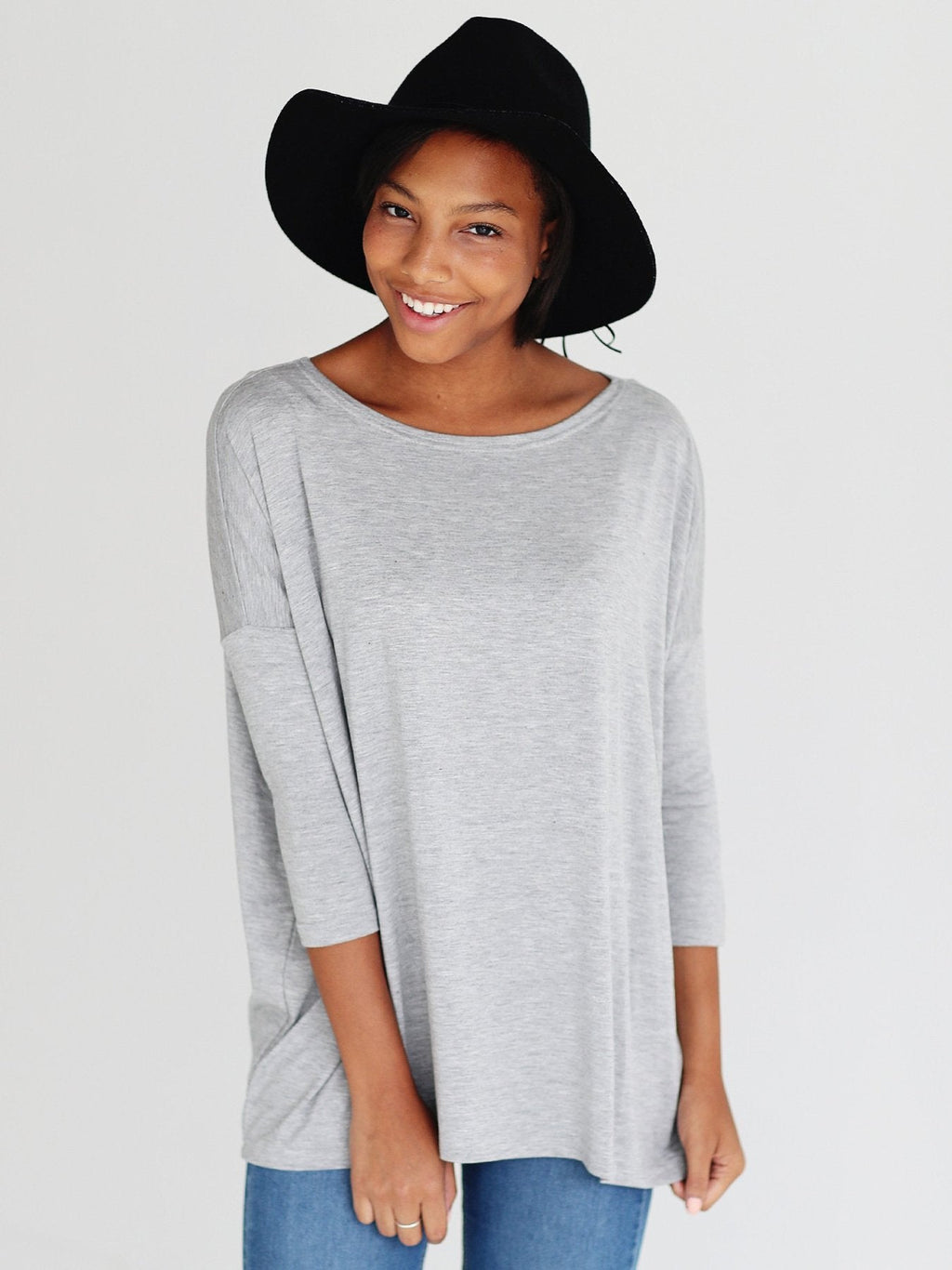 HEATHER GRAY 3/4 SLEEVE TOP