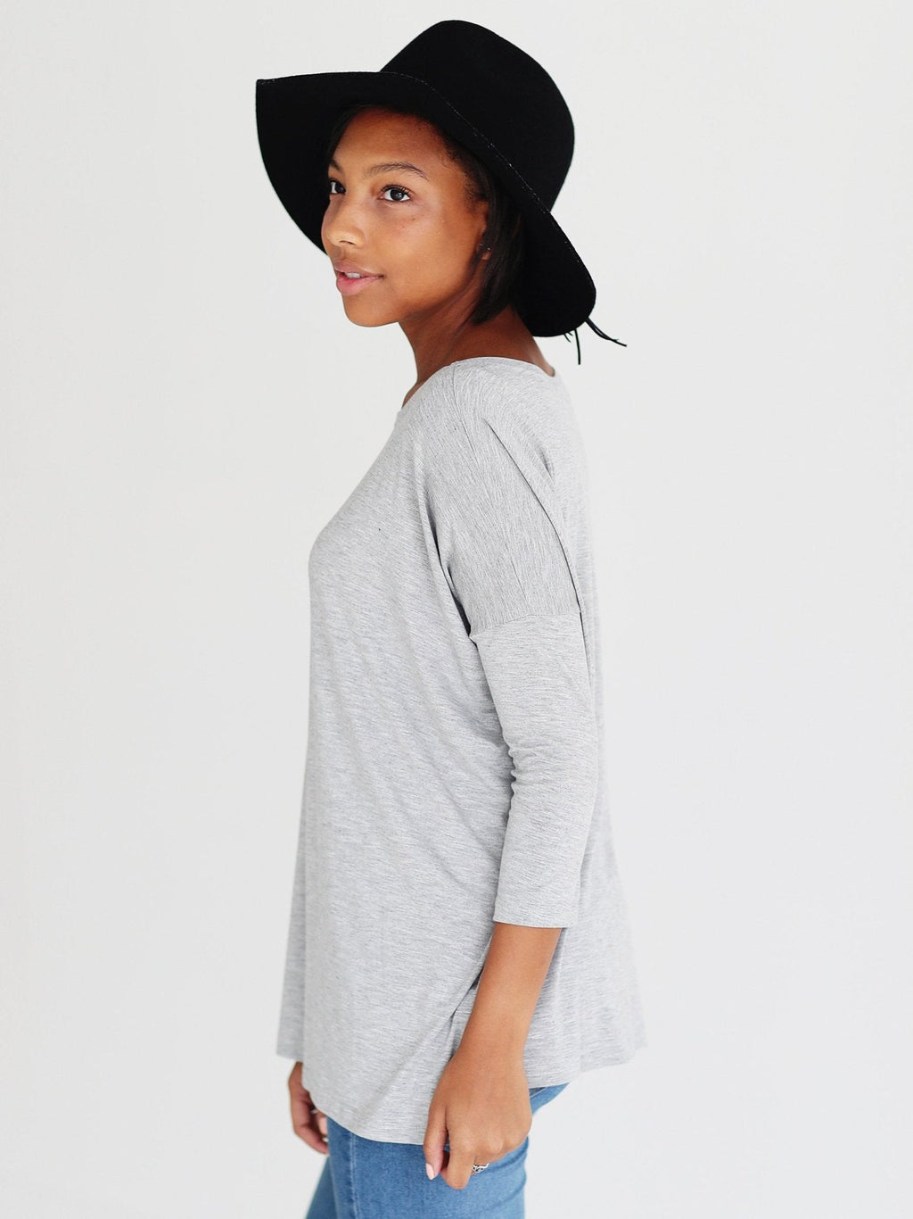 HEATHER GRAY 3/4 SLEEVE TOP