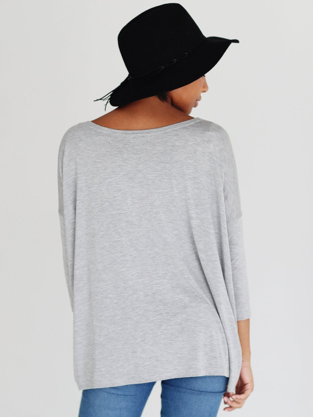 HEATHER GRAY 3/4 SLEEVE TOP