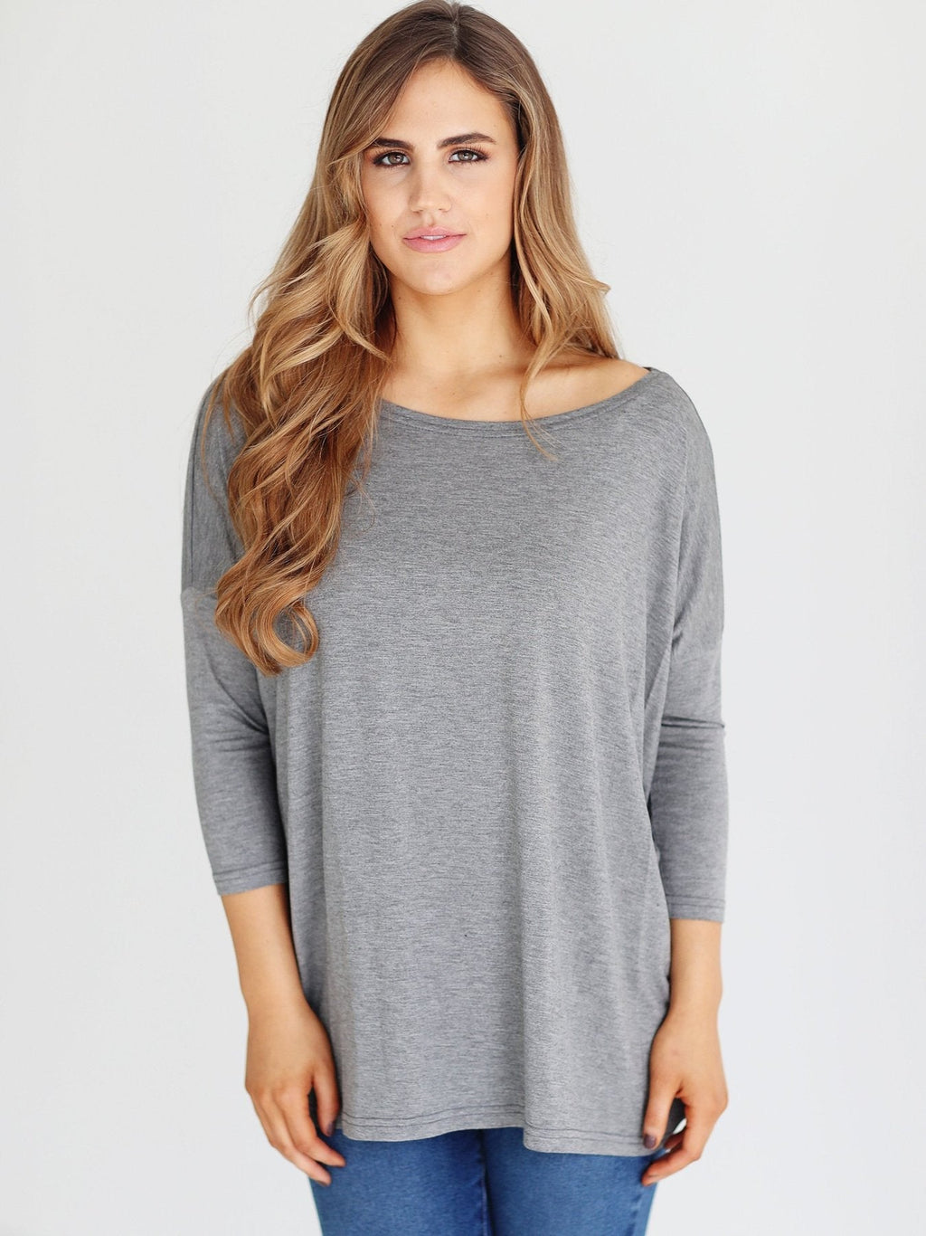 DARK HEATHER GRAY 3/4 SLEEVE TOP