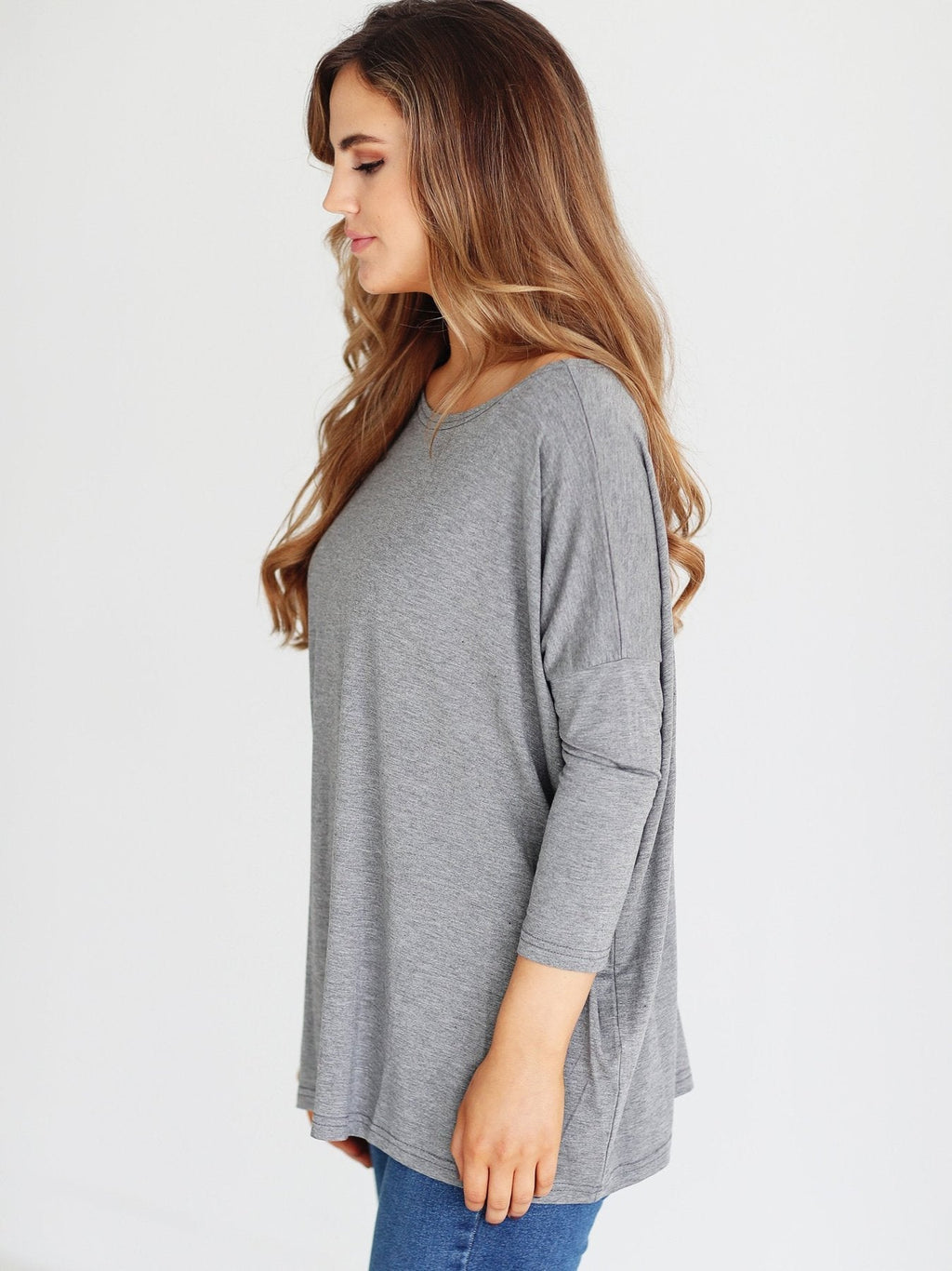 DARK HEATHER GRAY 3/4 SLEEVE TOP