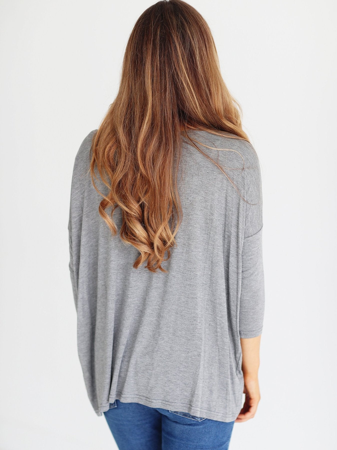DARK HEATHER GRAY 3/4 SLEEVE TOP