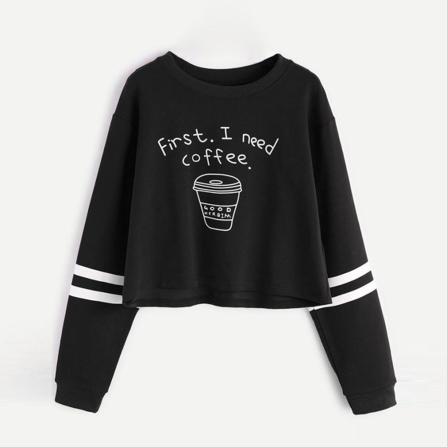 'First, I need Coffee' Striped Sweatshirt