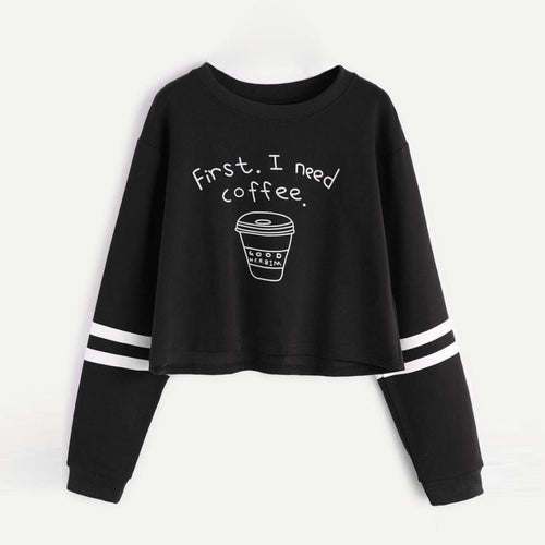 'First, I need Coffee' Striped Sweatshirt