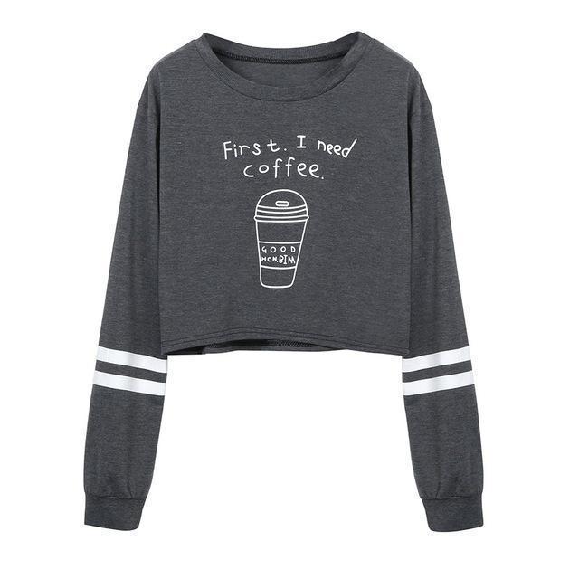 'First, I need Coffee' Striped Sweatshirt