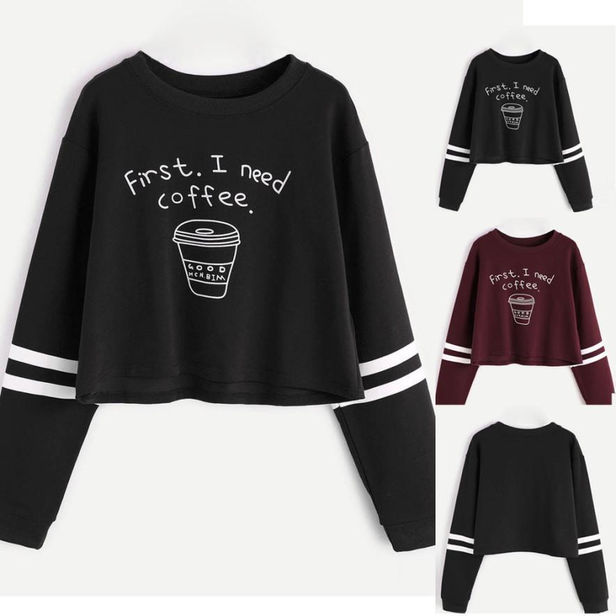 'First, I need Coffee' Striped Sweatshirt