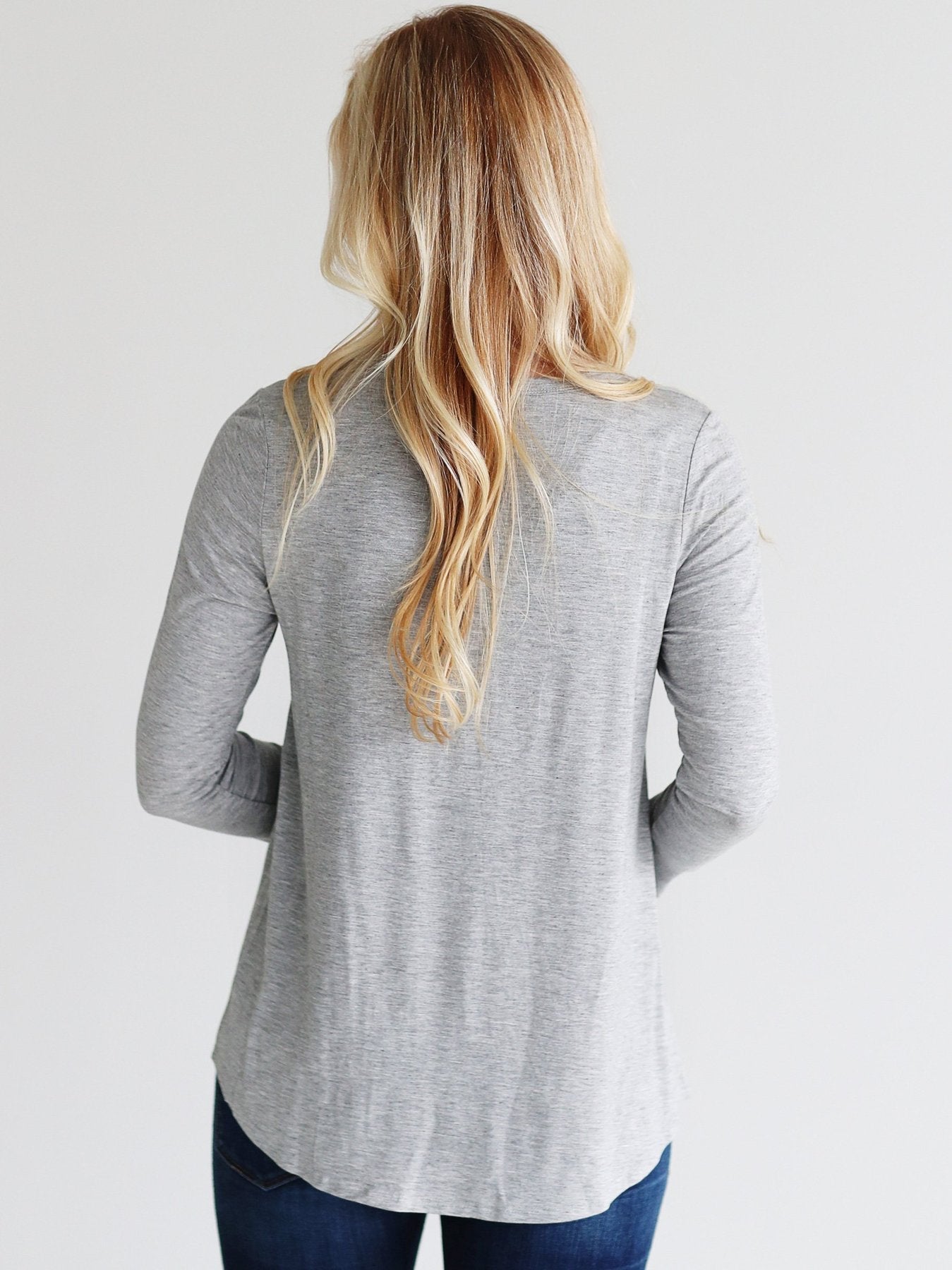 HEATHER GRAY DLMN LONG SLEEVE HENLEY TOP