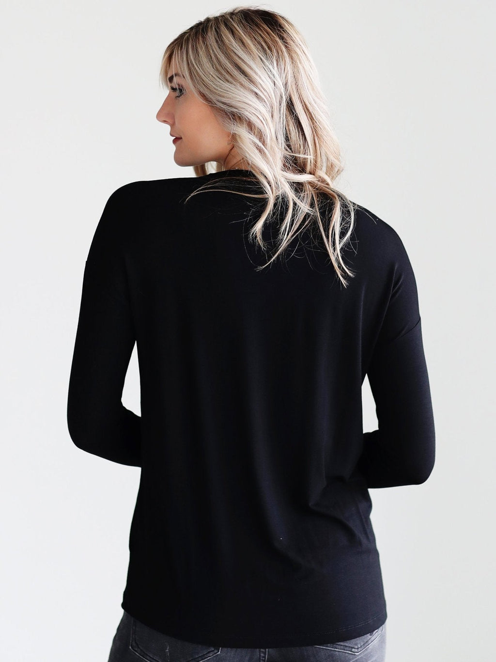 BLACK DLMN LONG SLEEVE STRAPPY NECK TOP