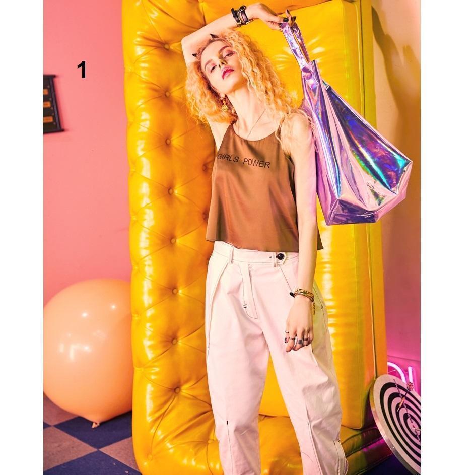'GIRLS POWER' Crop Satin Tank Top